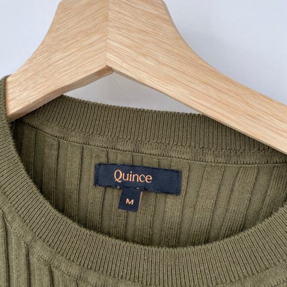 Quince Cotton Cashmere ribbed long sleeve sweater olive - Picture 4 of 9